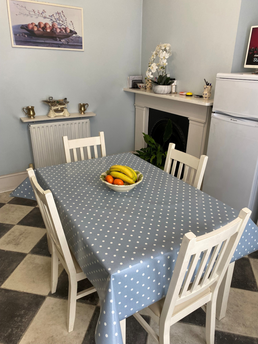 Just Dotty Air Force Blue Oilcloth Tablecloth