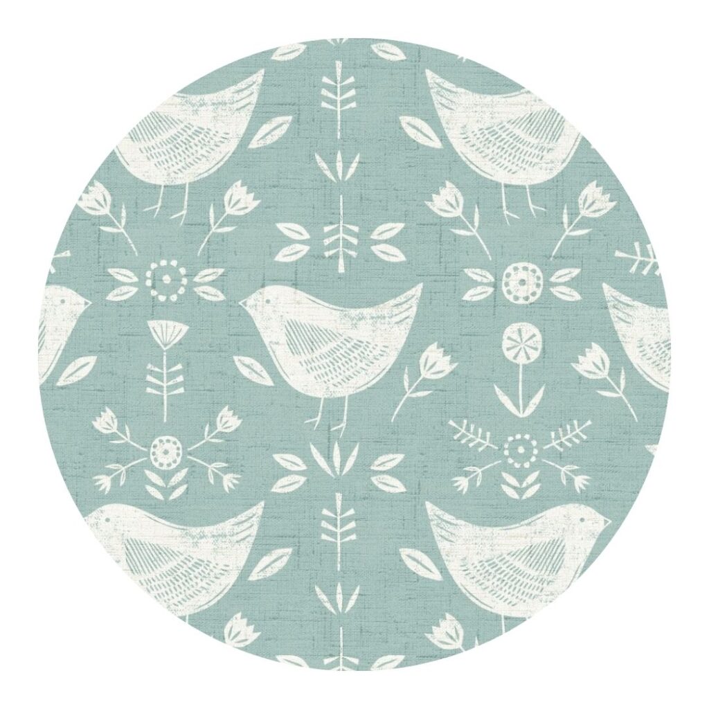 Round Duck Egg Blue Bird Print Oilcloth Tablecloth