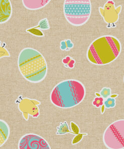 Easter Egg and Spring Chick Patterned Oilcloth