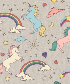 Children's Unicorn and Rainbow Patterned Oilcloth