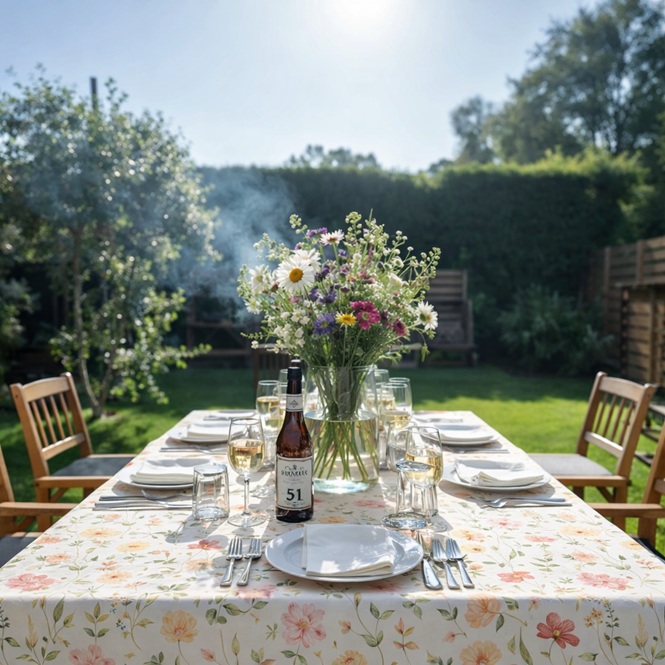 Photo of sunny garden with table