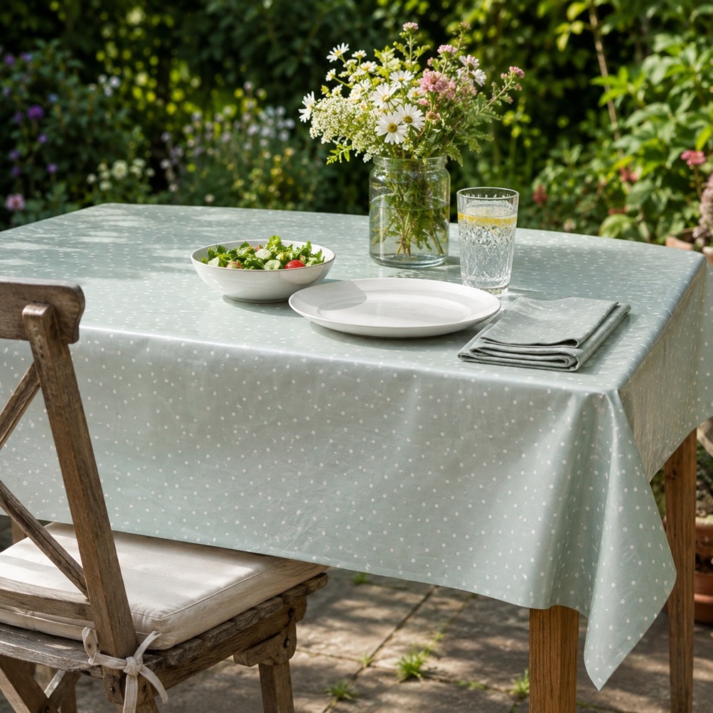 Spot on Duckegg Oilcloth Tablecloth for the garden